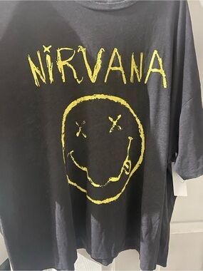 NIRVANA Black Tee with yellow Smiley Logo